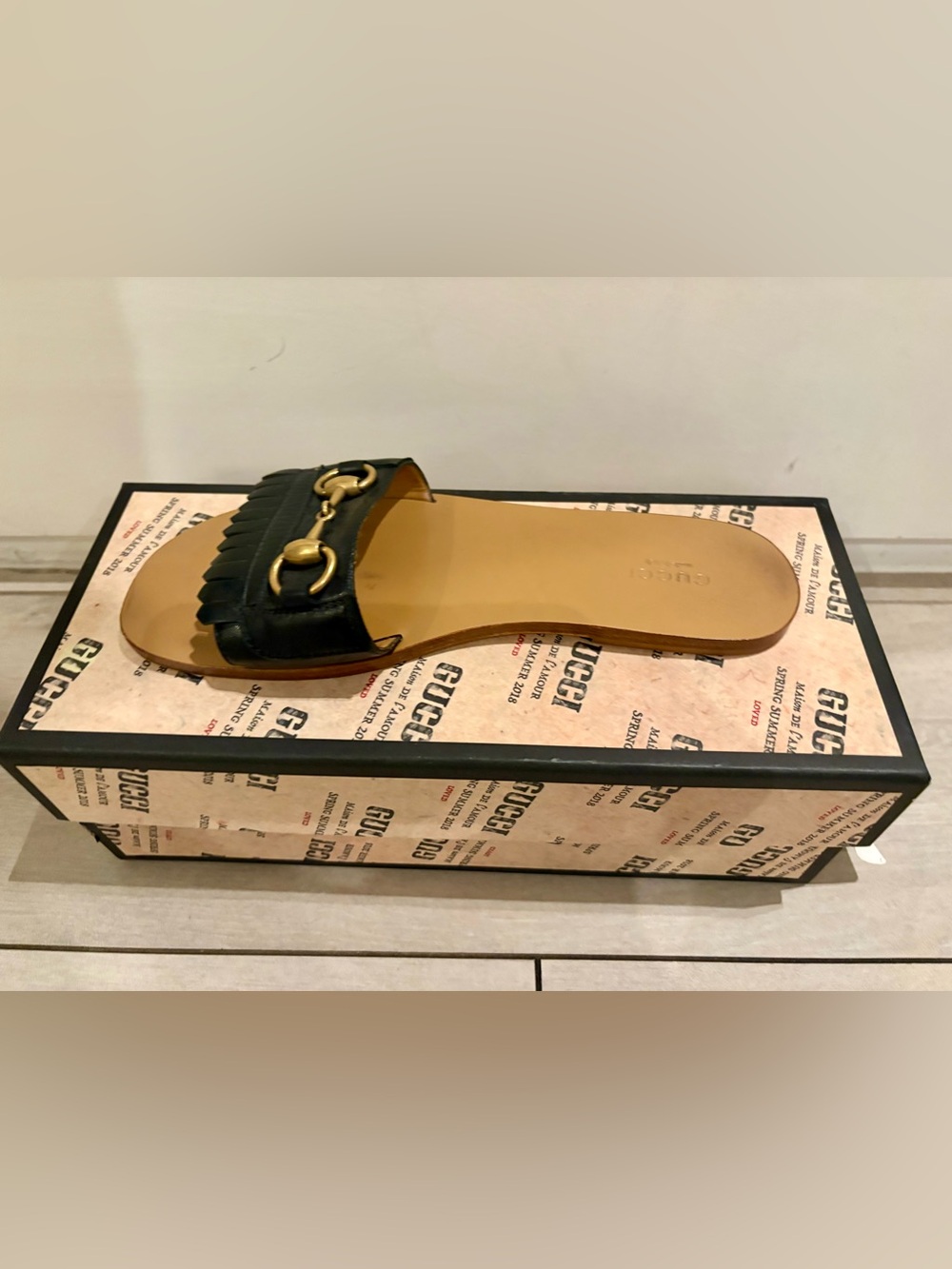 Gucci Black Leather Horsebit Kiltie Slide Sandals - Picture 6 of 7